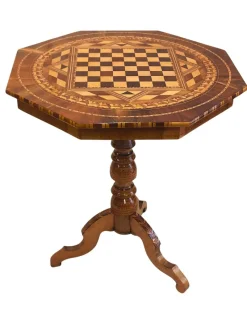 New Pamono Biedermeier Marquetry Chess Table, 19th Century
