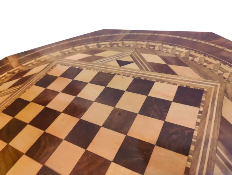 New Pamono Biedermeier Marquetry Chess Table, 19th Century