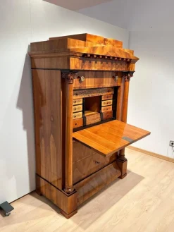 Pamono Biedermeier Secretaire in Cherrywood and Maple with Inlays and Brass, South Germany, 1830s><noscript><img width=