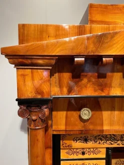Pamono Biedermeier Secretaire in Cherrywood and Maple with Inlays and Brass, South Germany, 1830s><noscript><img width=