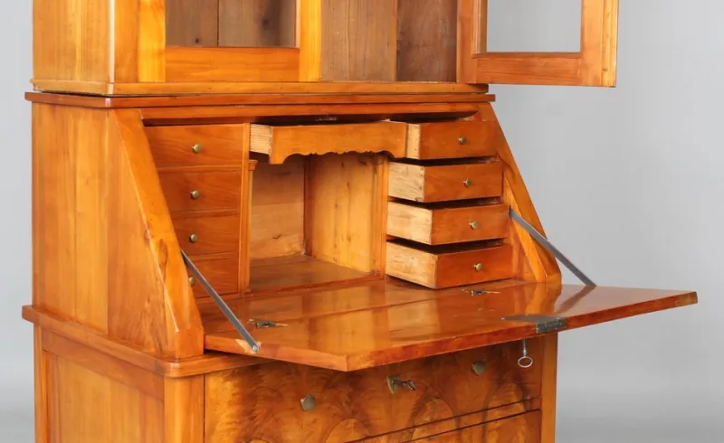 Outlet Pamono Biedermeier Secretaire with Brass Handles, 1845