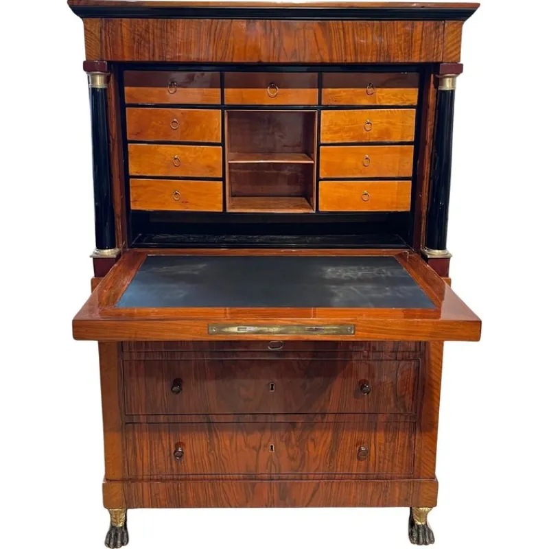 Pamono Biedermeier Secretary in Walnut and Maple, 1820