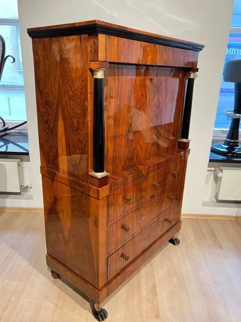 Pamono Biedermeier Secretary in Walnut and Maple, 1820