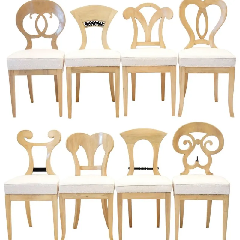 Pamono Biedermeier Style White Eclectica Dining Chairs by Silvio Piattelli, Set of 8> Seating