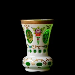 Online Pamono Biedermeier White Overlaid Clear Yellow Glass, Glass with Gold and Flower Motifs Painted Enamel, Deep Cut Lenses and Gold Green Vase, 1890s