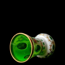 Online Pamono Biedermeier White Overlaid Clear Yellow Glass, Glass with Gold and Flower Motifs Painted Enamel, Deep Cut Lenses and Gold Green Vase, 1890s