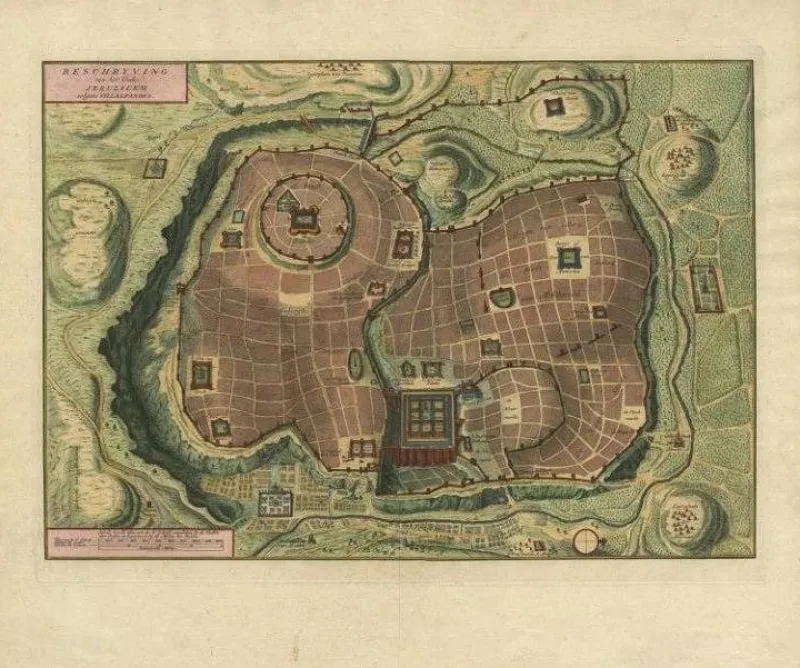 Pamono Birds Eye Plan of the Ancient City of Jerusalem Based on Records, 1725> Wall Decor