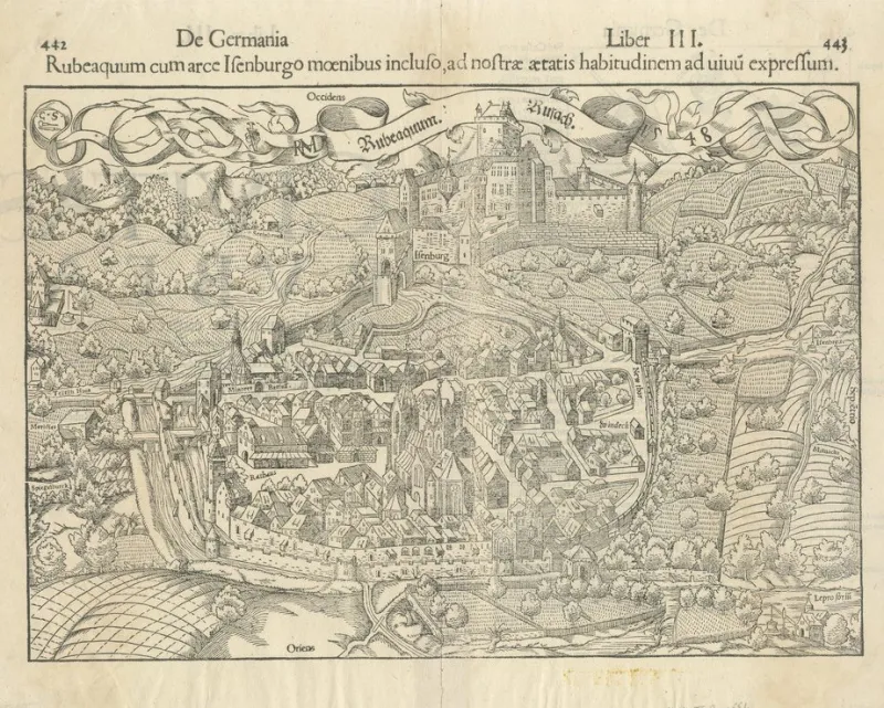 Outlet Pamono Bird's Eye View Woodcut Map of Rouffach, France, by Sebastian Münster, 1554