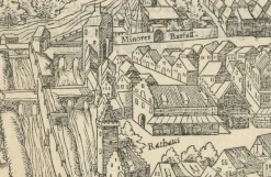 Outlet Pamono Bird's Eye View Woodcut Map of Rouffach, France, by Sebastian Münster, 1554