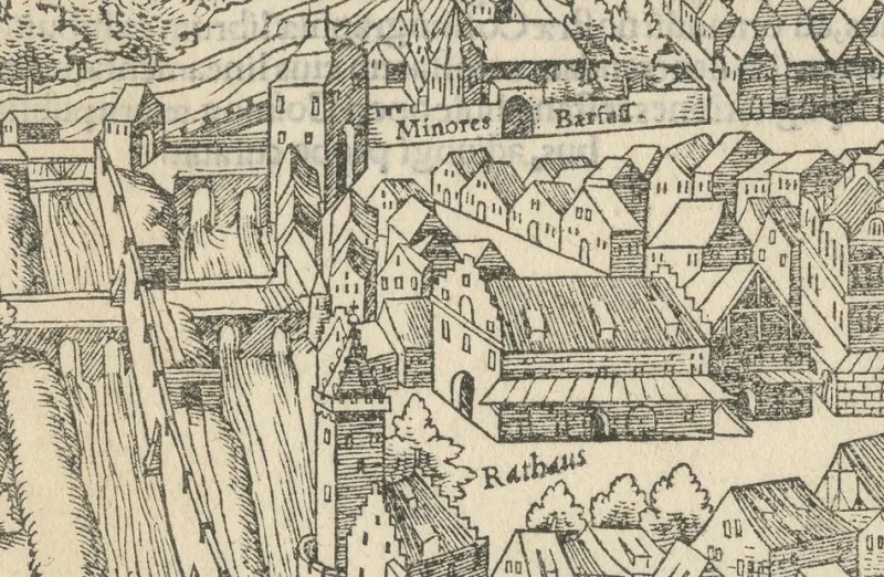 Outlet Pamono Bird's Eye View Woodcut Map of Rouffach, France, by Sebastian Münster, 1554