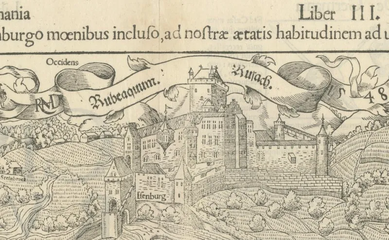 Outlet Pamono Bird's Eye View Woodcut Map of Rouffach, France, by Sebastian Münster, 1554