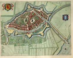 Pamono Bird's-Eye View Map of Brielle by Blaeu, Netherlands, 1649