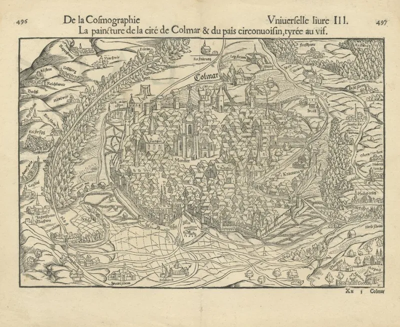 Hot Pamono Birds-Eye View of Colmar, 1552