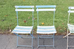 Outlet Pamono Bistro Garden Folding Chairs in Iron and Wood Slats, Set of 8