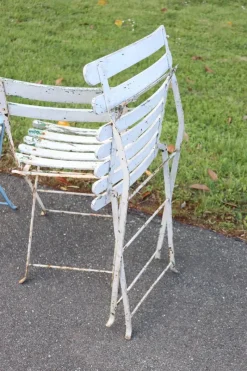 Outlet Pamono Bistro Garden Folding Chairs in Iron and Wood Slats, Set of 8