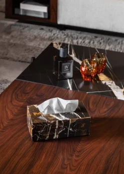 Clearance Pamono Black & Gold Marble Rectangular Tissue Box by Royal Bee Design
