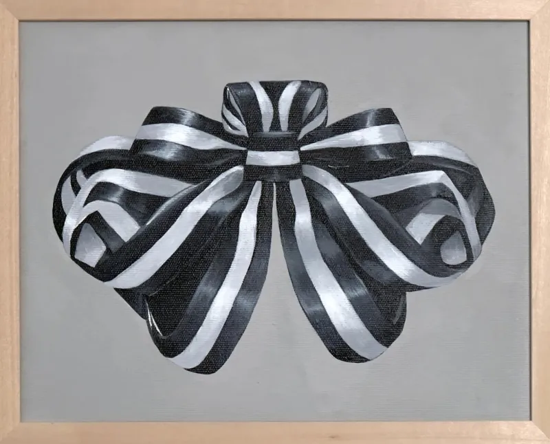 Pamono Black & White Framed Painting, a Curvy Organic Striped Ribbon> Minimalist