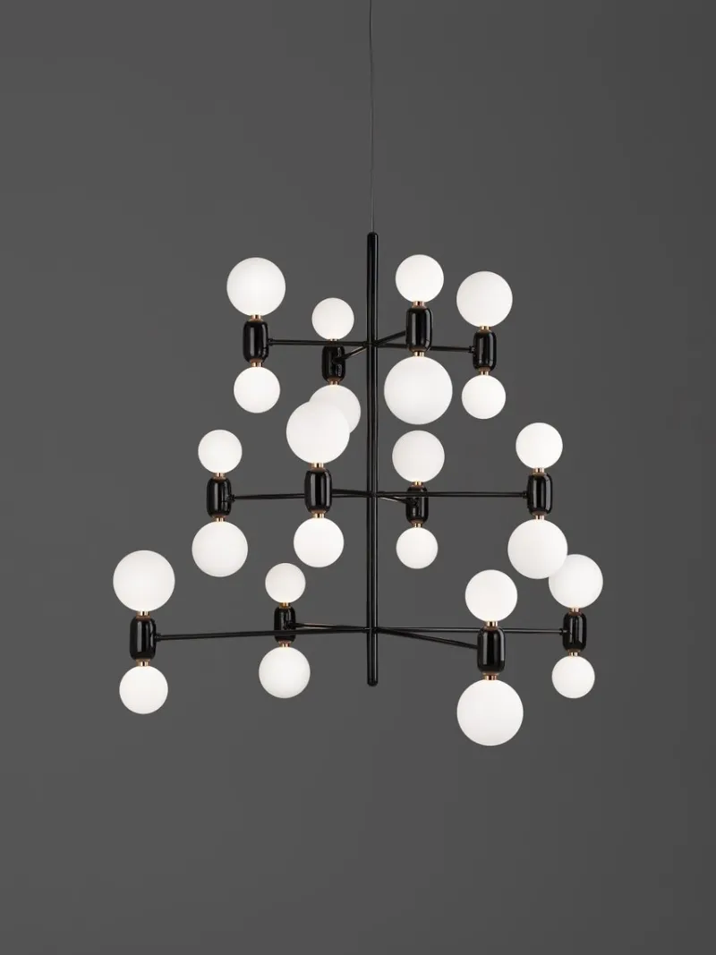 Pamono Black Aballs Chandelier 12 by Parachilna> Ceiling Lights