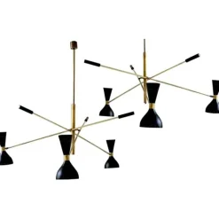 Pamono Black and Brass Adjustable Three-Arm Triennale Style Chandelier> Ceiling Lights