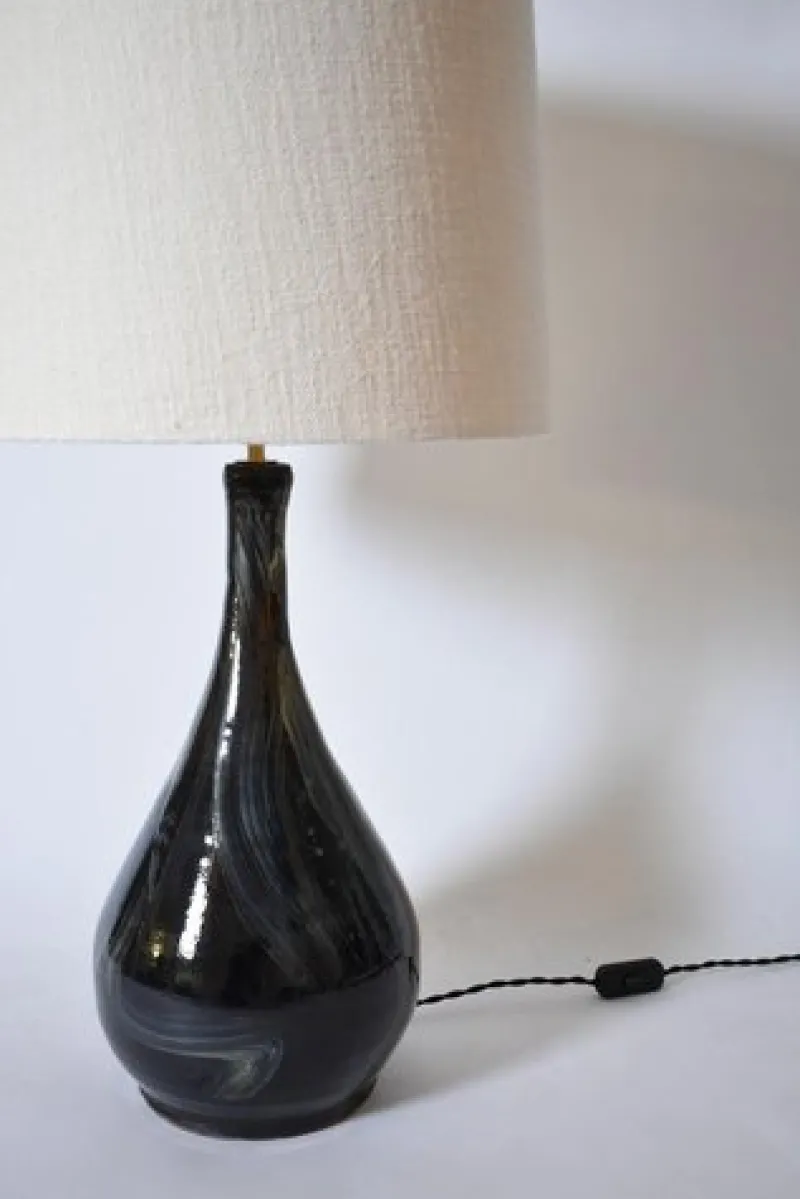 Pamono Black and Ivory Ceramic Long Neck Brush Lamp from Helder> Table Lamps