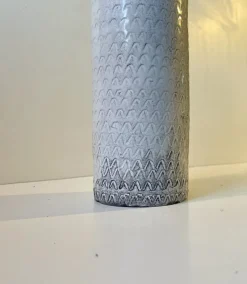 Pamono Black and White Ash Glazes Cylindrical Vase by Svend Hammershøi for Herman A. Kähler, 1930s><noscript><img width=
