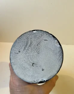 Pamono Black and White Ash Glazes Cylindrical Vase by Svend Hammershøi for Herman A. Kähler, 1930s><noscript><img width=