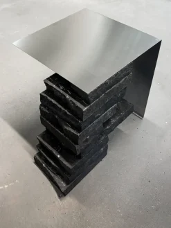 Pamono Black Basalt and Stainless Steel Coffee Table by Case Studios> Tables