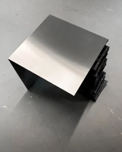 Pamono Black Basalt and Stainless Steel Coffee Table by Case Studios><noscript><img width=