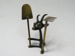 Discount Pamono Black Cactus Cutlery Billy Goat with Small Shovel and Rake in Brass by Walter Bosse, 1950s