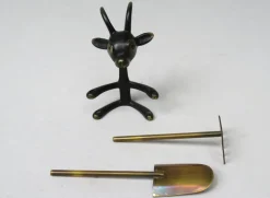Discount Pamono Black Cactus Cutlery Billy Goat with Small Shovel and Rake in Brass by Walter Bosse, 1950s
