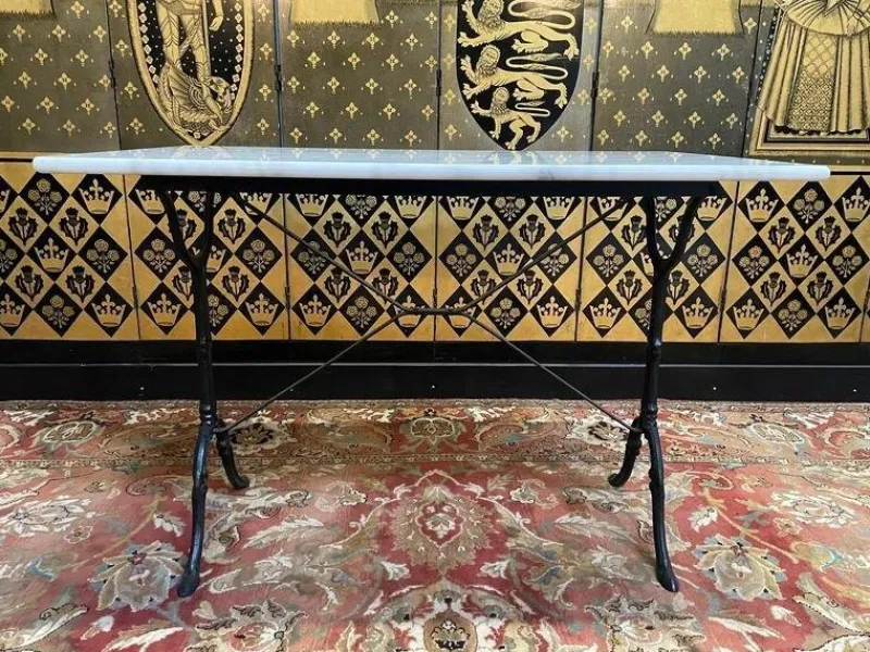 Pamono Black Cast Iron and Marble Bistro Table> Garden Tables