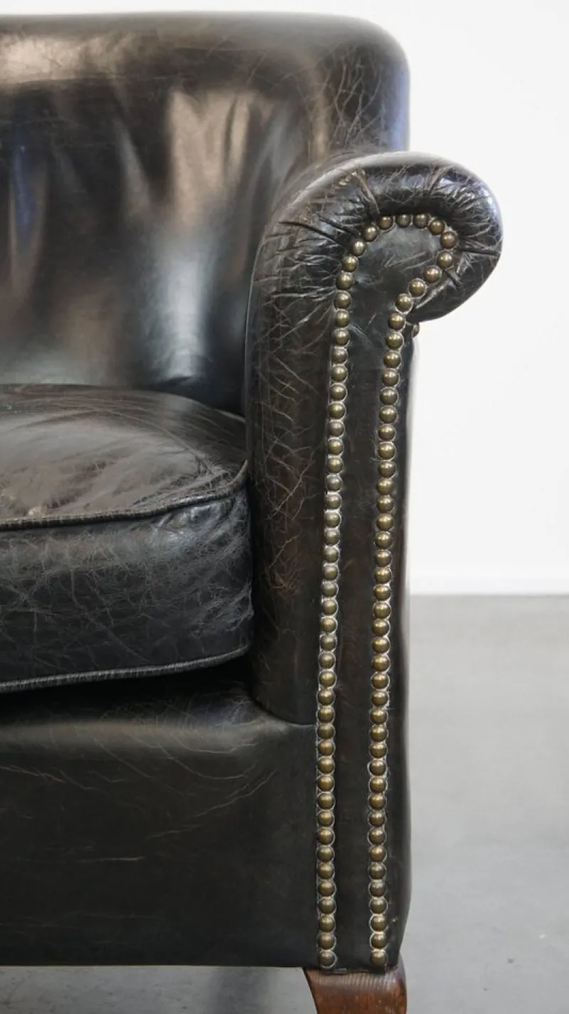 Pamono Black Grained Cowhide Armchair> Lounge Chairs & Armchairs