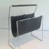 Pamono Black Leather & Chrome Magazine Rack, 1970s> Magazine Racks