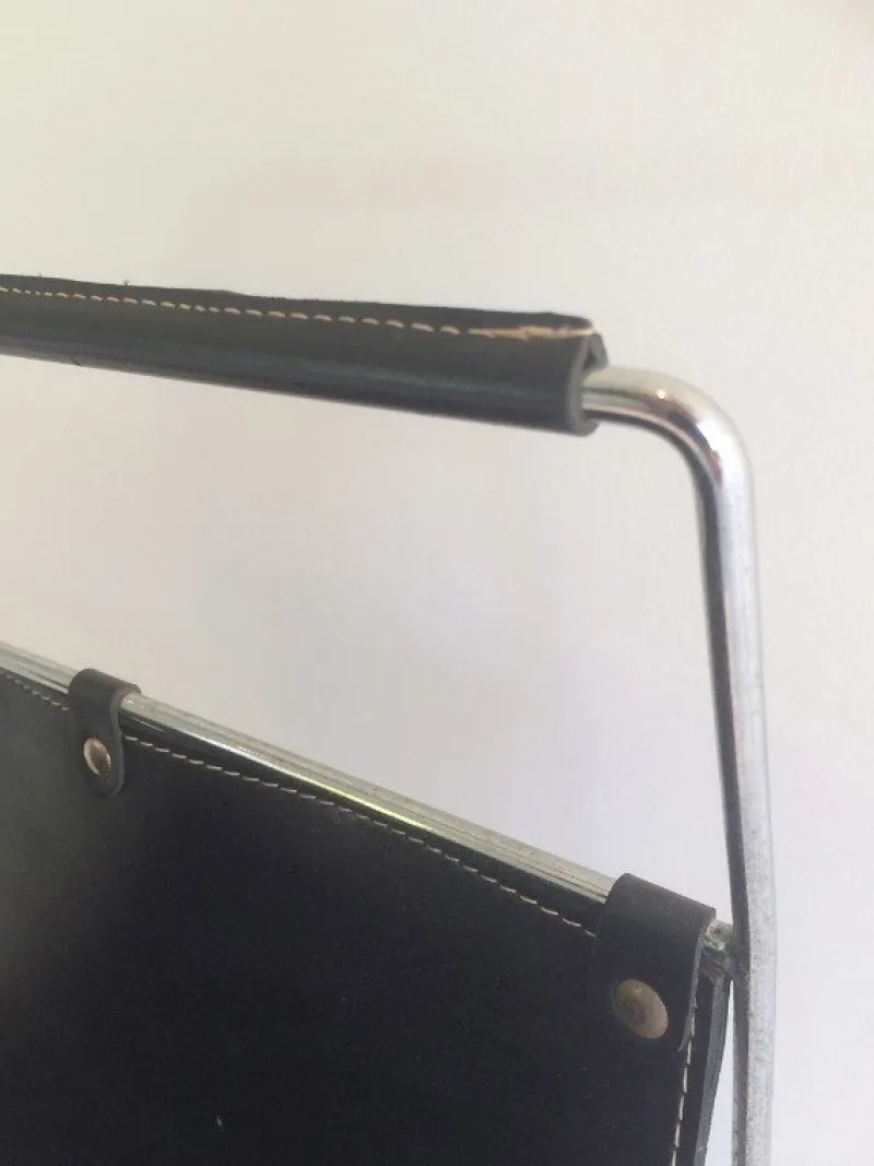 Pamono Black Leather & Chrome Magazine Rack, 1970s> Magazine Racks
