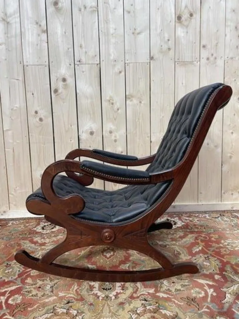 Pamono Black Leather Chesterfield Rocking Chair> Rocking Chairs