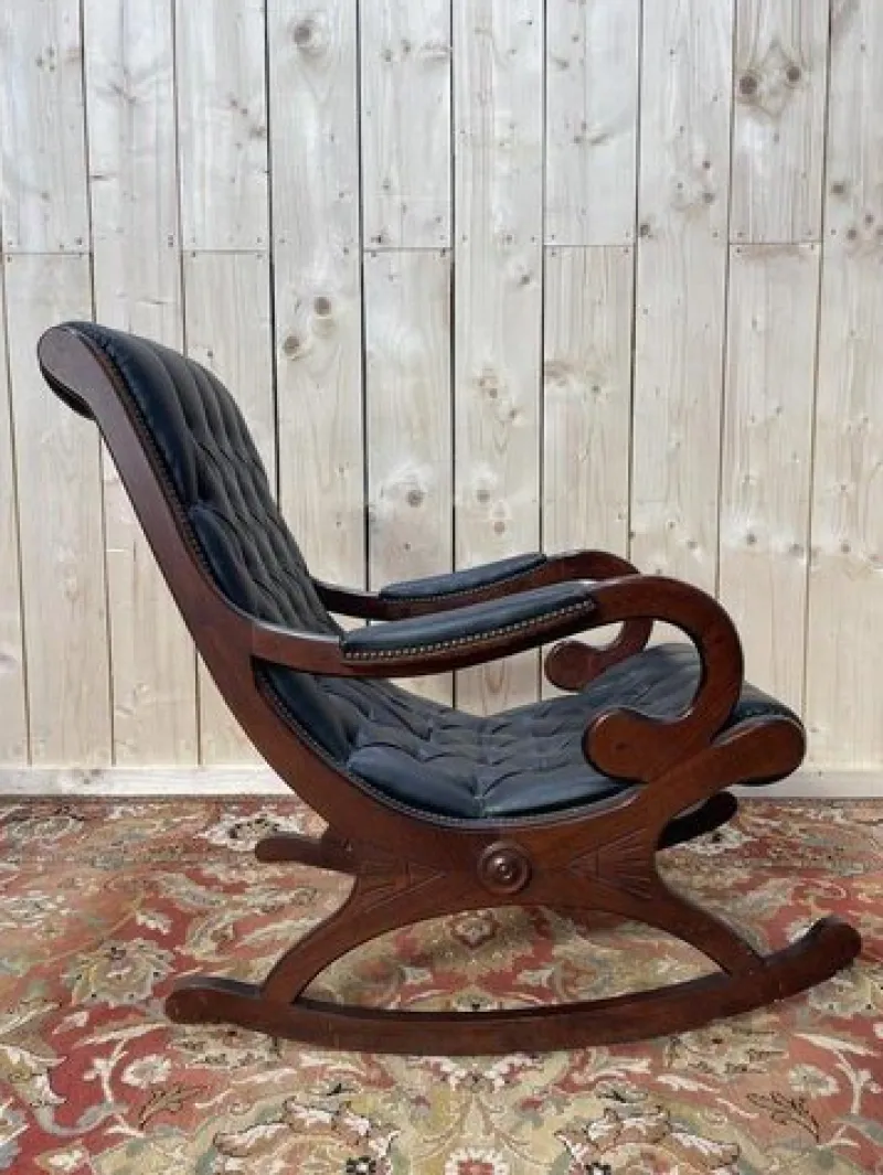 Pamono Black Leather Chesterfield Rocking Chair> Rocking Chairs