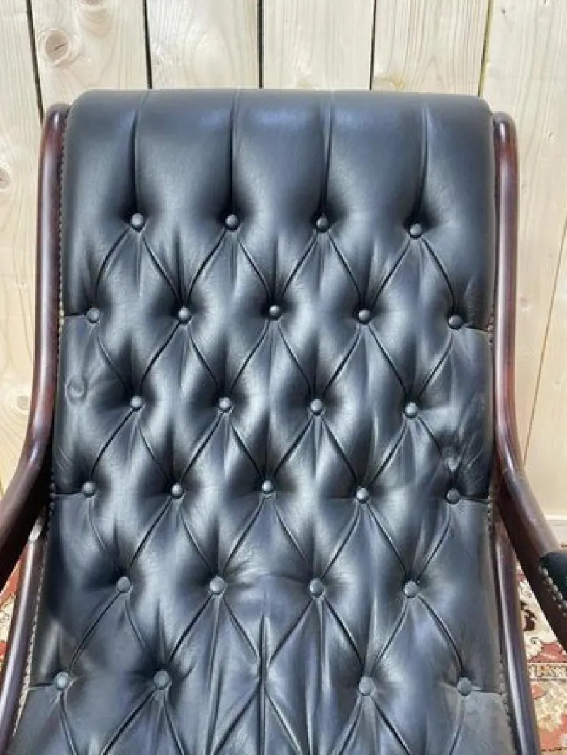Pamono Black Leather Chesterfield Rocking Chair> Rocking Chairs