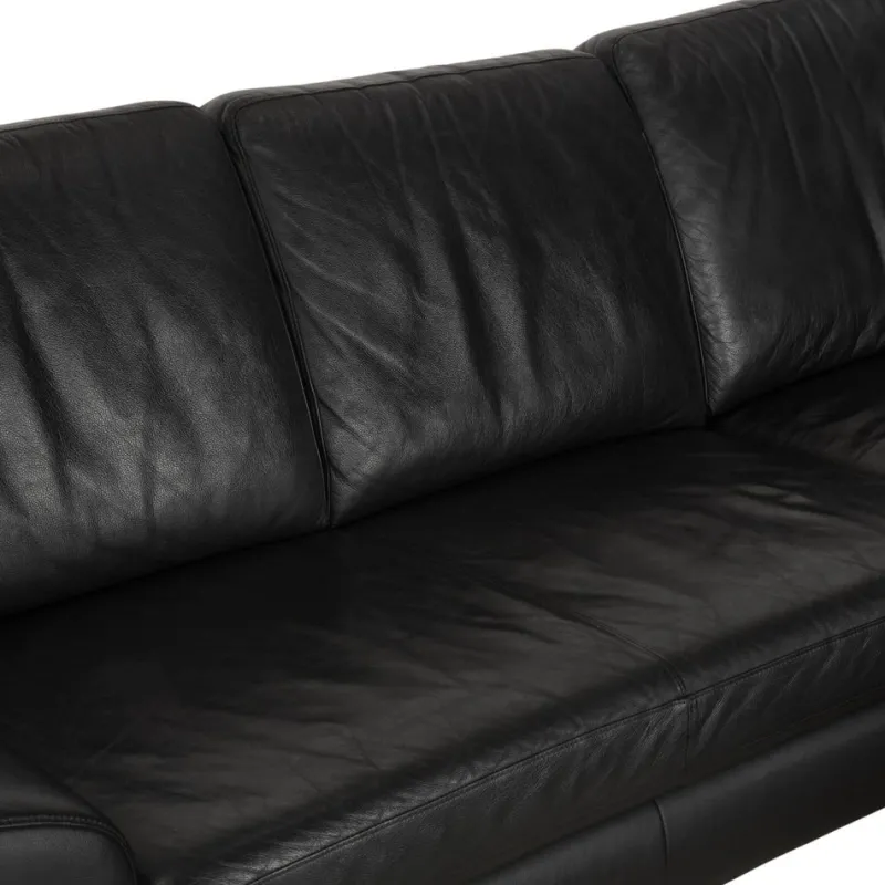 Pamono Black Leather Corner Sofa from Willi Schillig