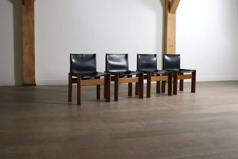 Discount Pamono Black Leather Monk Dining Chairs by Afra and Tobia Scarpa for Molteni, Italy, 1974, Set of 4
