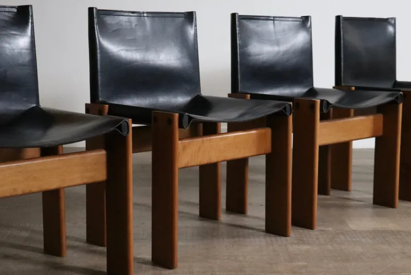 Discount Pamono Black Leather Monk Dining Chairs by Afra and Tobia Scarpa for Molteni, Italy, 1974, Set of 4