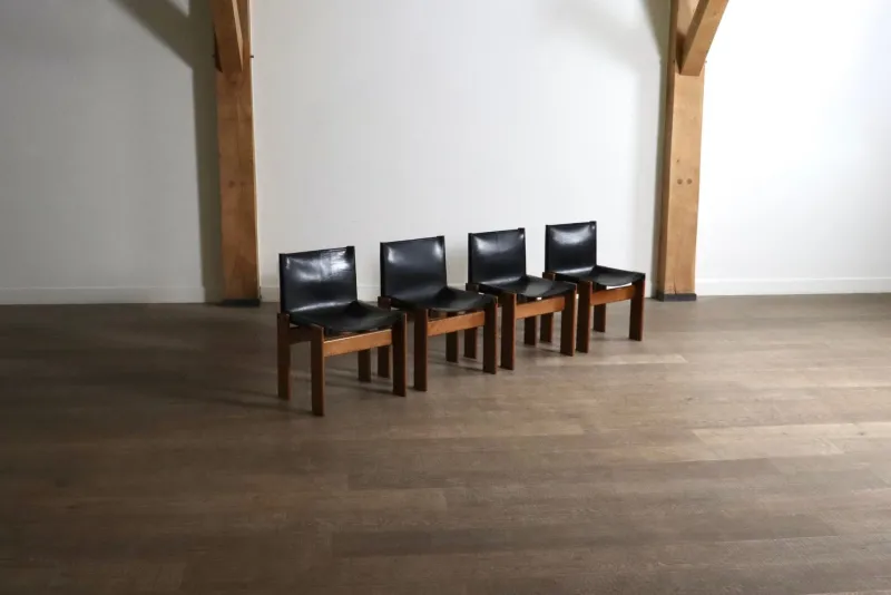 Discount Pamono Black Leather Monk Dining Chairs by Afra and Tobia Scarpa for Molteni, Italy, 1974, Set of 4