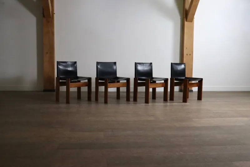 Discount Pamono Black Leather Monk Dining Chairs by Afra and Tobia Scarpa for Molteni, Italy, 1974, Set of 4