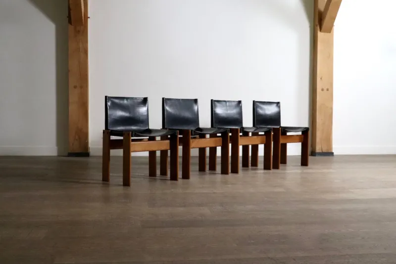 Discount Pamono Black Leather Monk Dining Chairs by Afra and Tobia Scarpa for Molteni, Italy, 1974, Set of 4