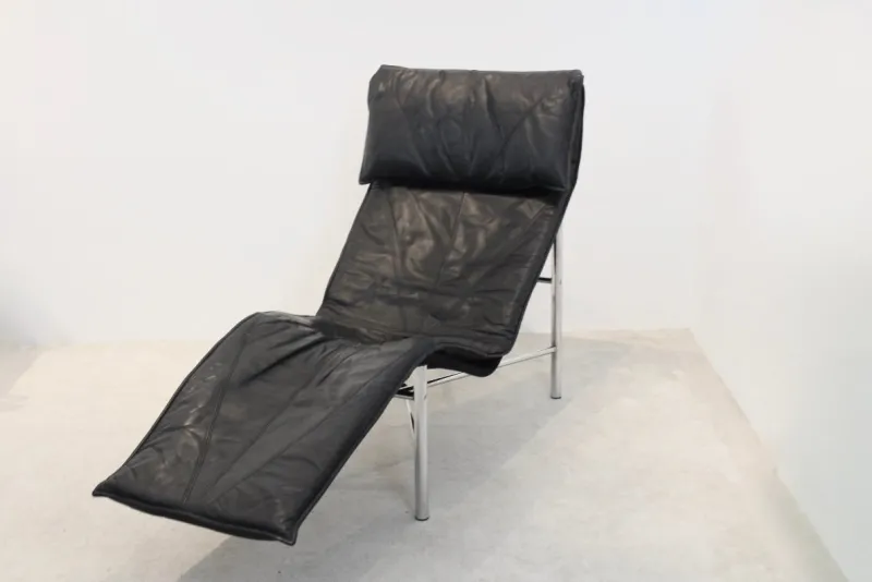 Pamono Black Leather Skye Chaise Longue by Tord Björklund for Ikea, 1970s