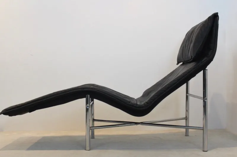 Pamono Black Leather Skye Chaise Longue by Tord Björklund for Ikea, 1970s