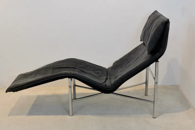 Pamono Black Leather Skye Chaise Longue by Tord Björklund for Ikea, 1970s