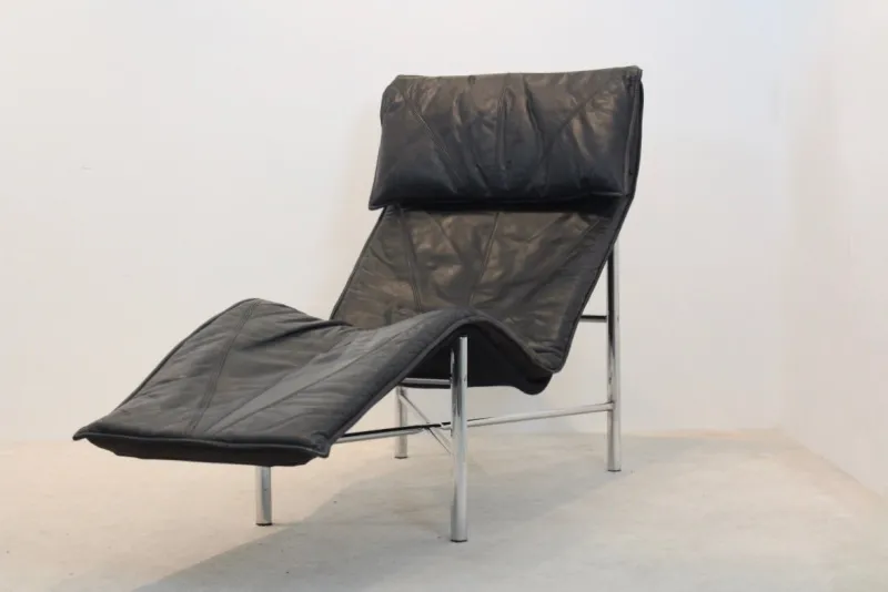 Pamono Black Leather Skye Chaise Longue by Tord Björklund for Ikea, 1970s