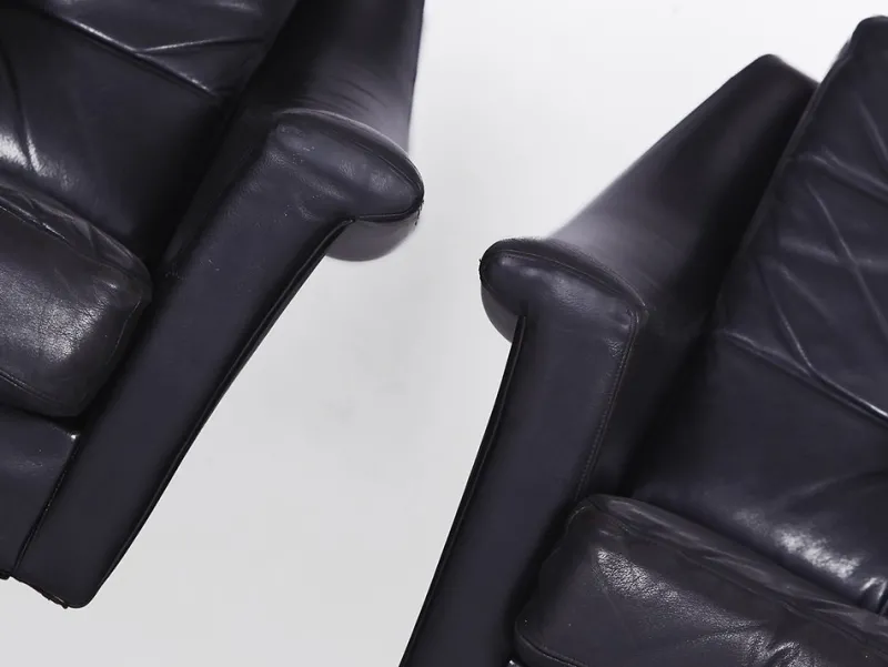 Hot Pamono Black Leather Sofa and 2 Armchairs, Germany, 1960s, Set of 3