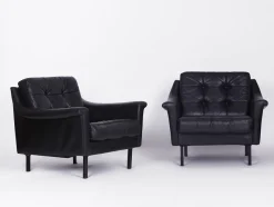 Hot Pamono Black Leather Sofa and 2 Armchairs, Germany, 1960s, Set of 3