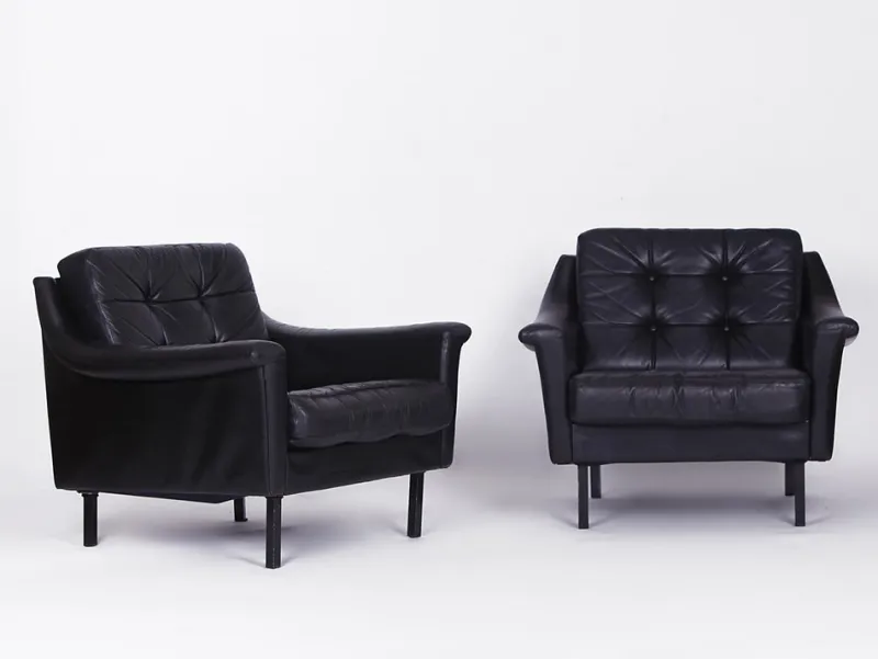 Hot Pamono Black Leather Sofa and 2 Armchairs, Germany, 1960s, Set of 3